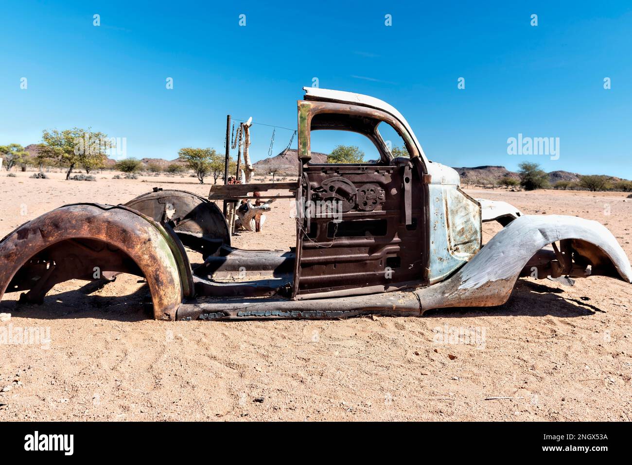 Namibia, Africa. Car wreckage in the desert Stock Photo