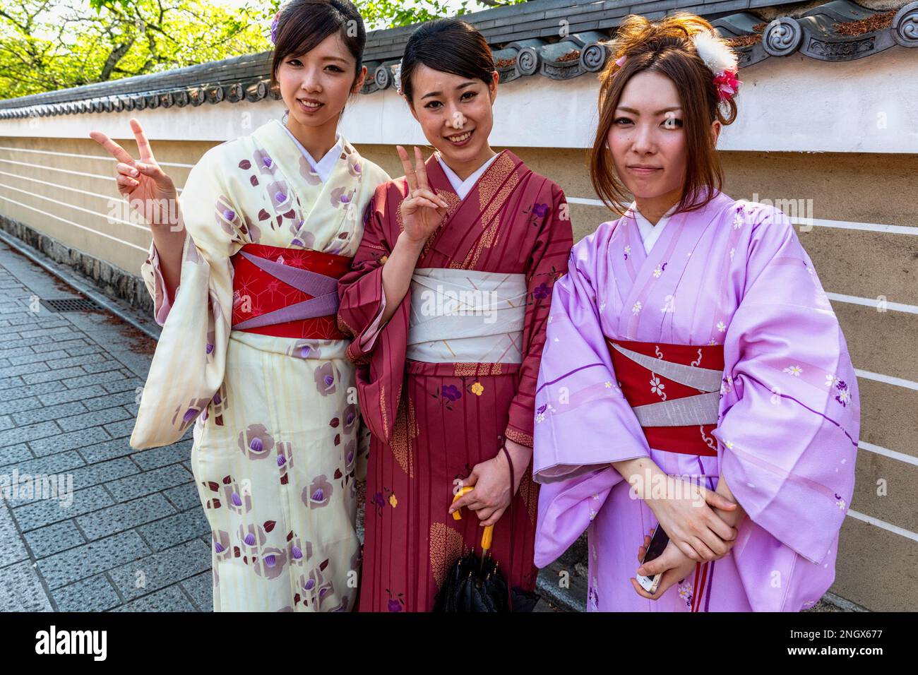 Kyoto Japan. Women dressed with traditional kimono garment in the