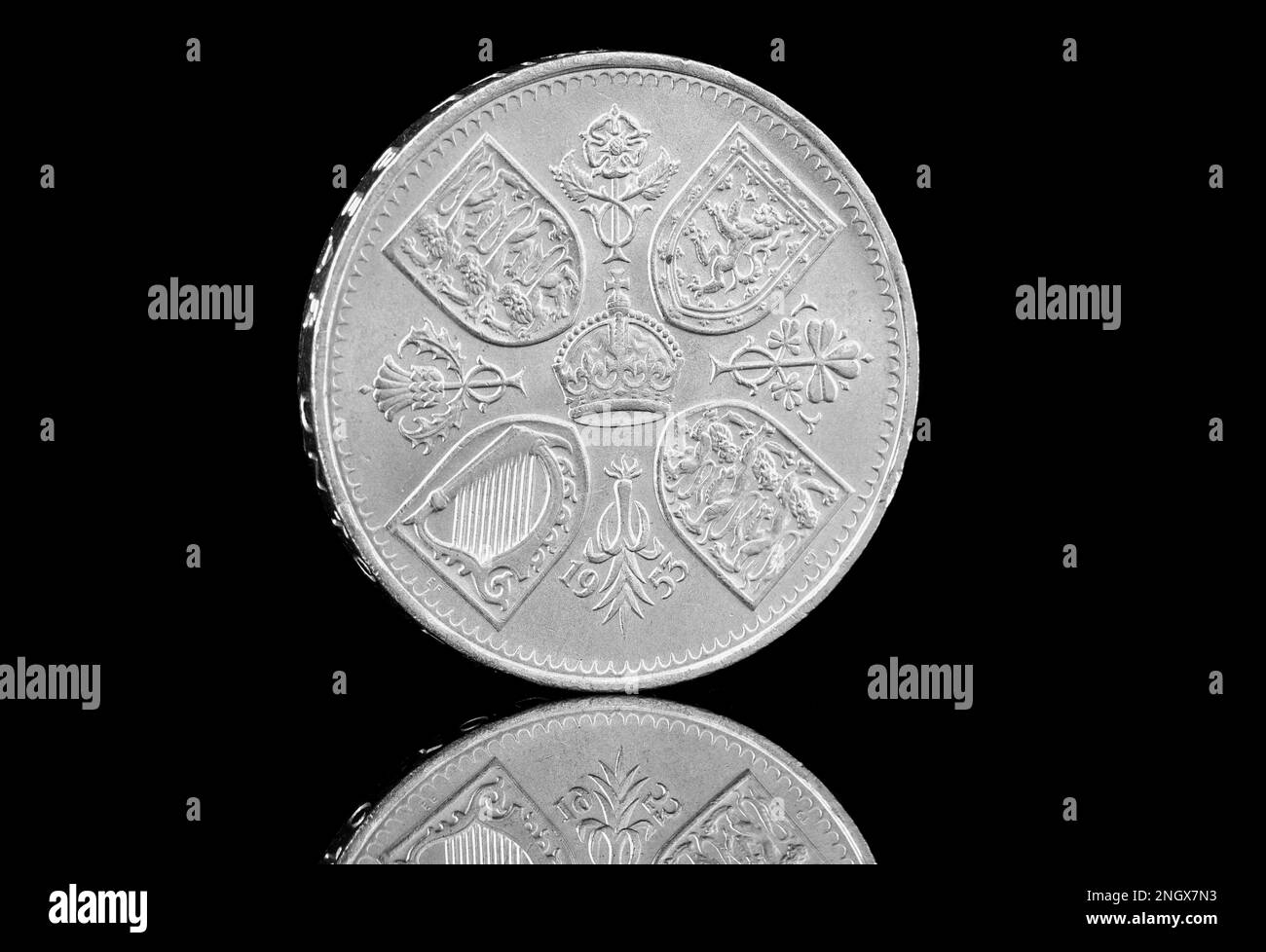 Reverse of a 1953 crown coin which were issued to commemorate the