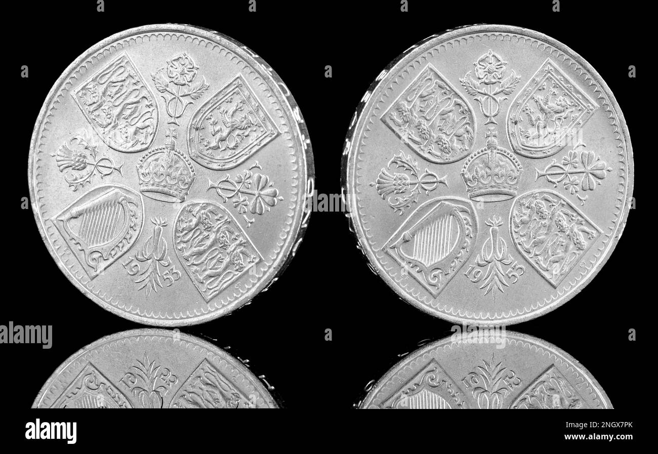 Reverse of a 1953 crown coin which were issued to commemorate the