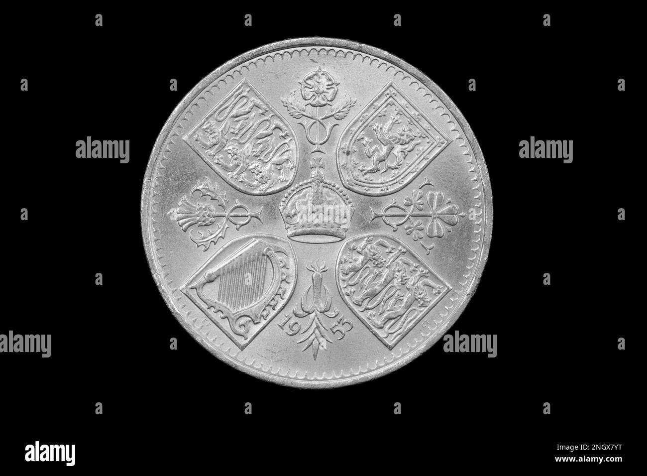 Reverse of a 1953 crown coin which were issued to commemorate the
