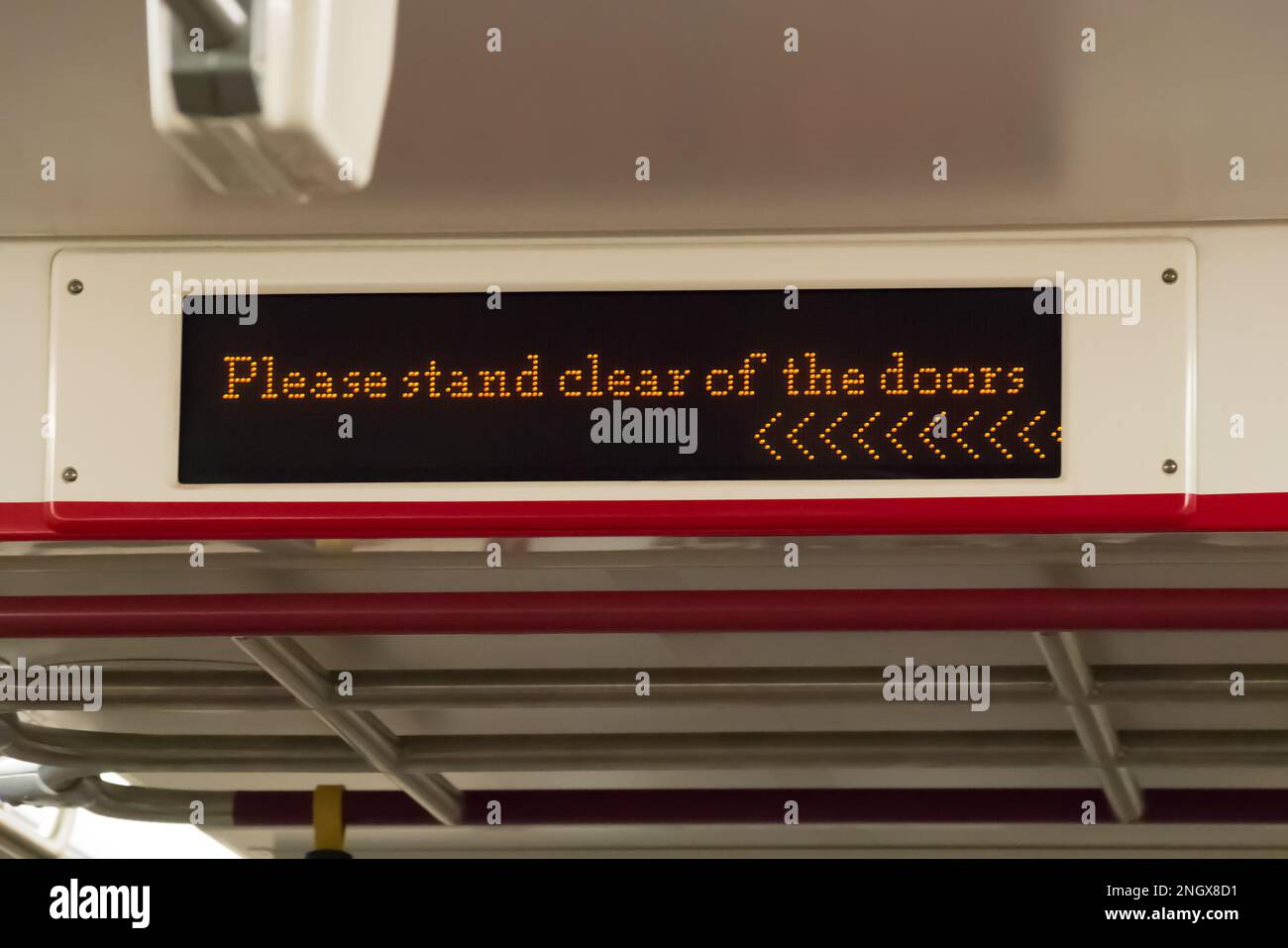 Please Stand Clear Of The Doors caution sign in the TTC subway car of