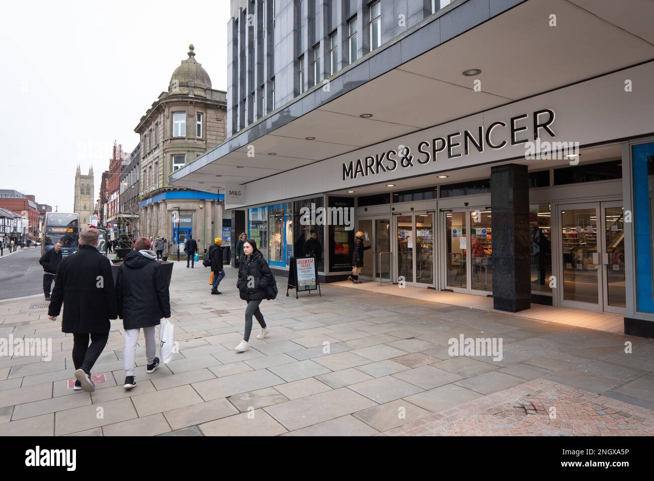 marks and spencer,deansgate.Bolton. Nothern UK town which is suffering from post industrial decline. Picture: garyroberts/worldwidefeatures.com Stock Photo