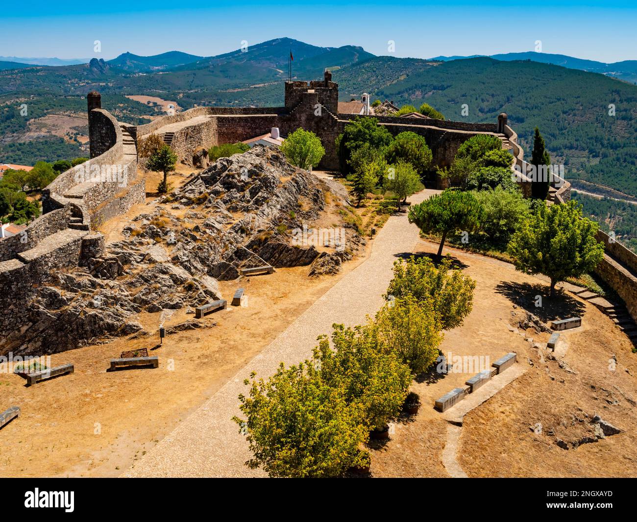 Inner view of of the medieval Castle of Marvao with defense walls and ...