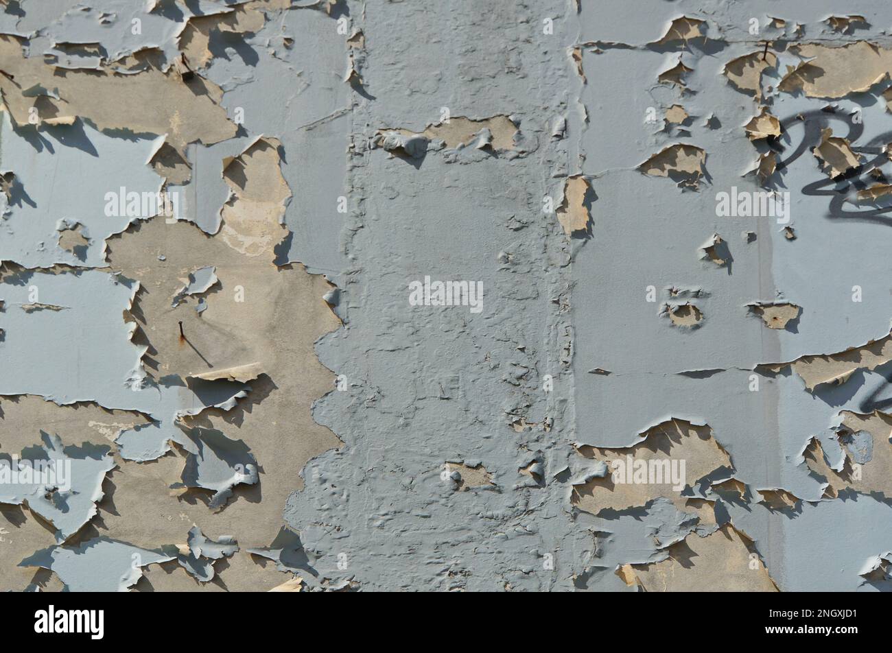 Old blue peeling paint on a wall, textured background Stock Photo