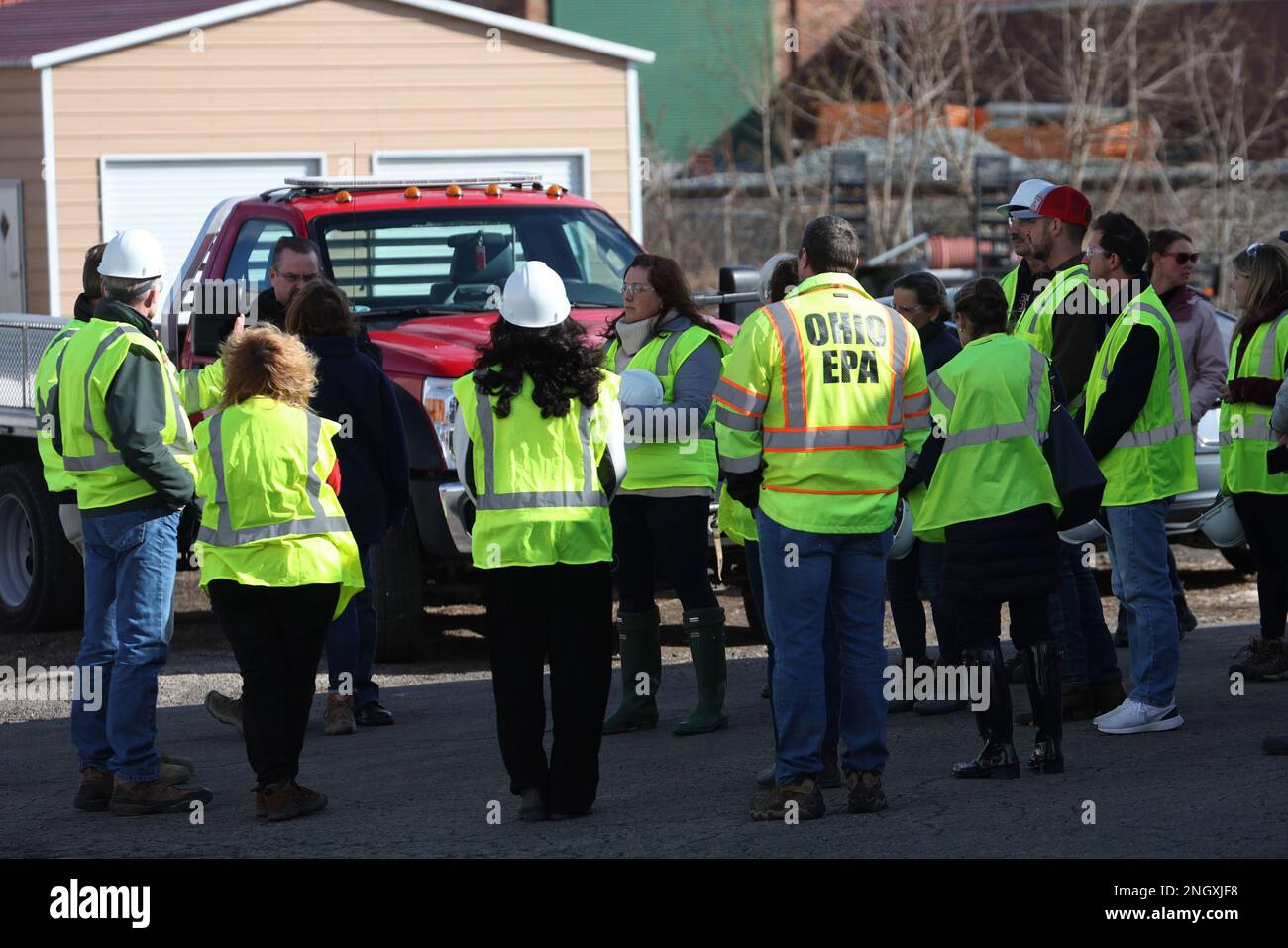 East Palestine, OH, USA. 19th Feb, 2023. Members of the Ohio EPA and