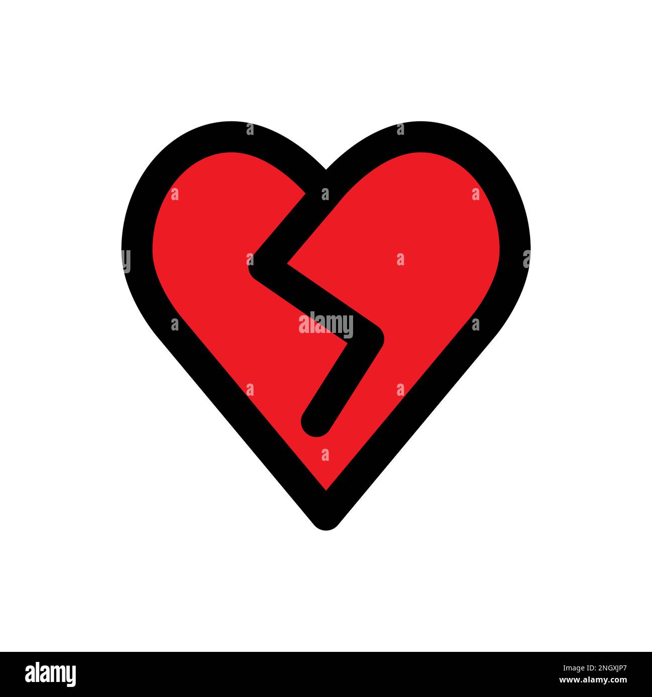 Broken heart icon line isolated on white background. Black flat thin ...