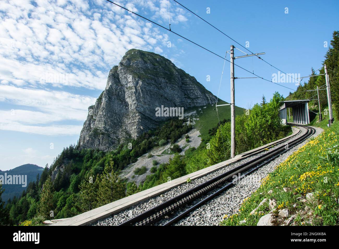 Blick auf den Dent de Jaman oberhalb des Genfersees Stock Photo