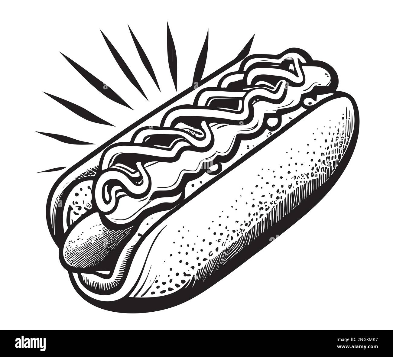 Hot dog fast food hand drawn sketch Vector illustration Meal Stock Vector