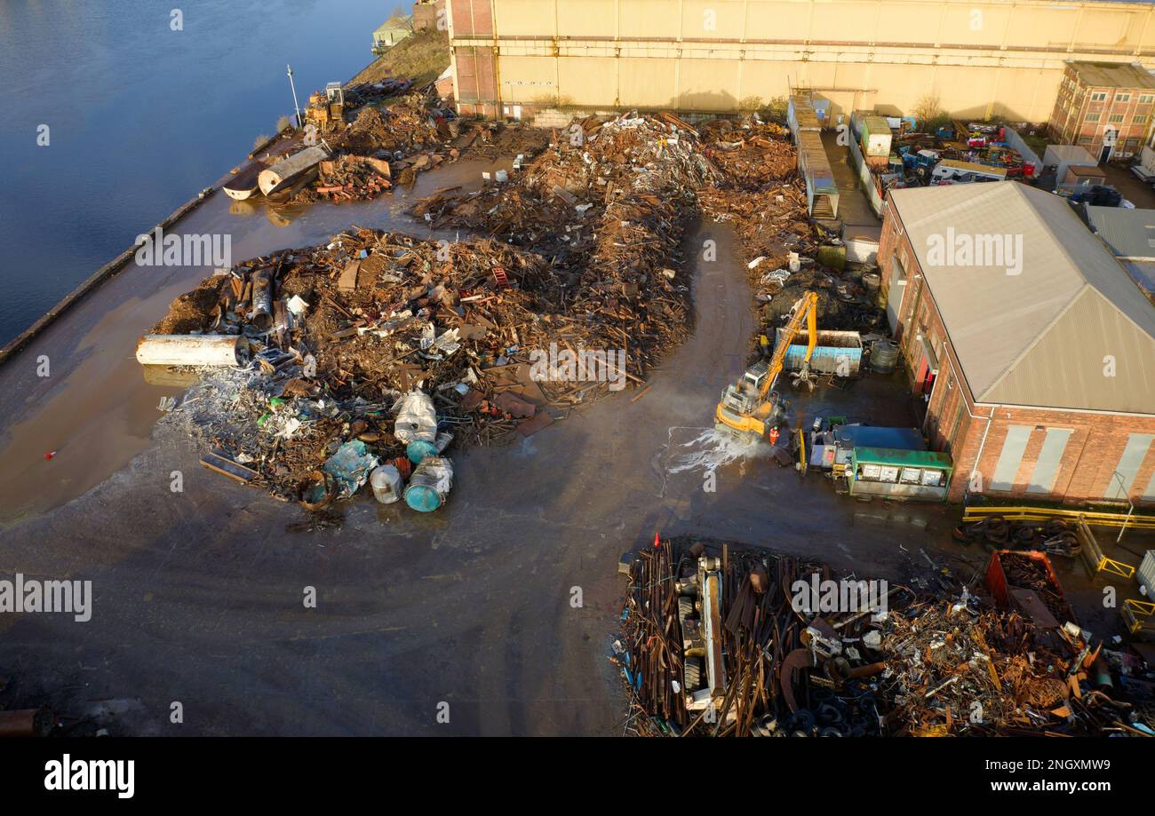 Car compound for scrap metal recycling viewed from above Stock Photo - Alamy