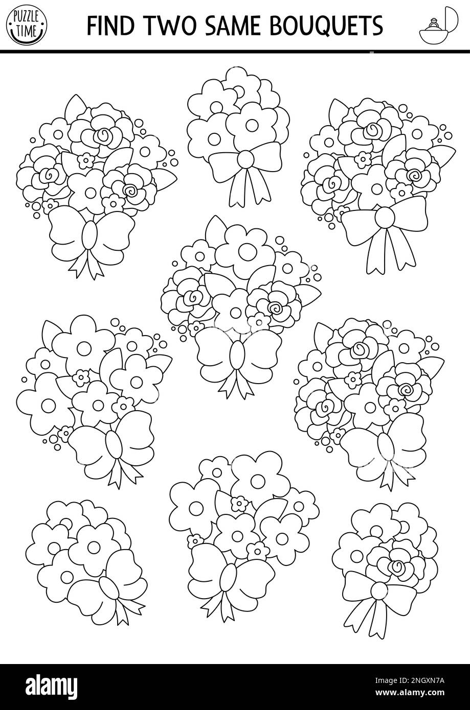 Find two same wedding bouquets. Marriage ceremony black and white