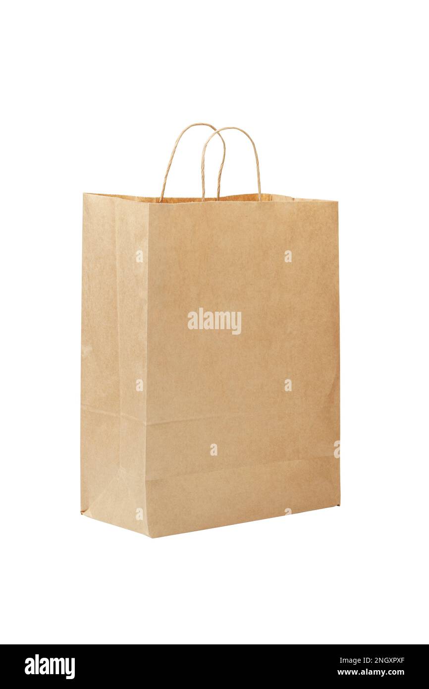 Paper bag. Kraft paper shopping bag. Brown folded paper bag with handle