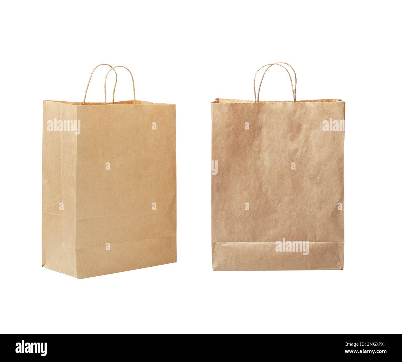 Paper bag. Kraft paper shopping bag. Brown folded paper bag with handle