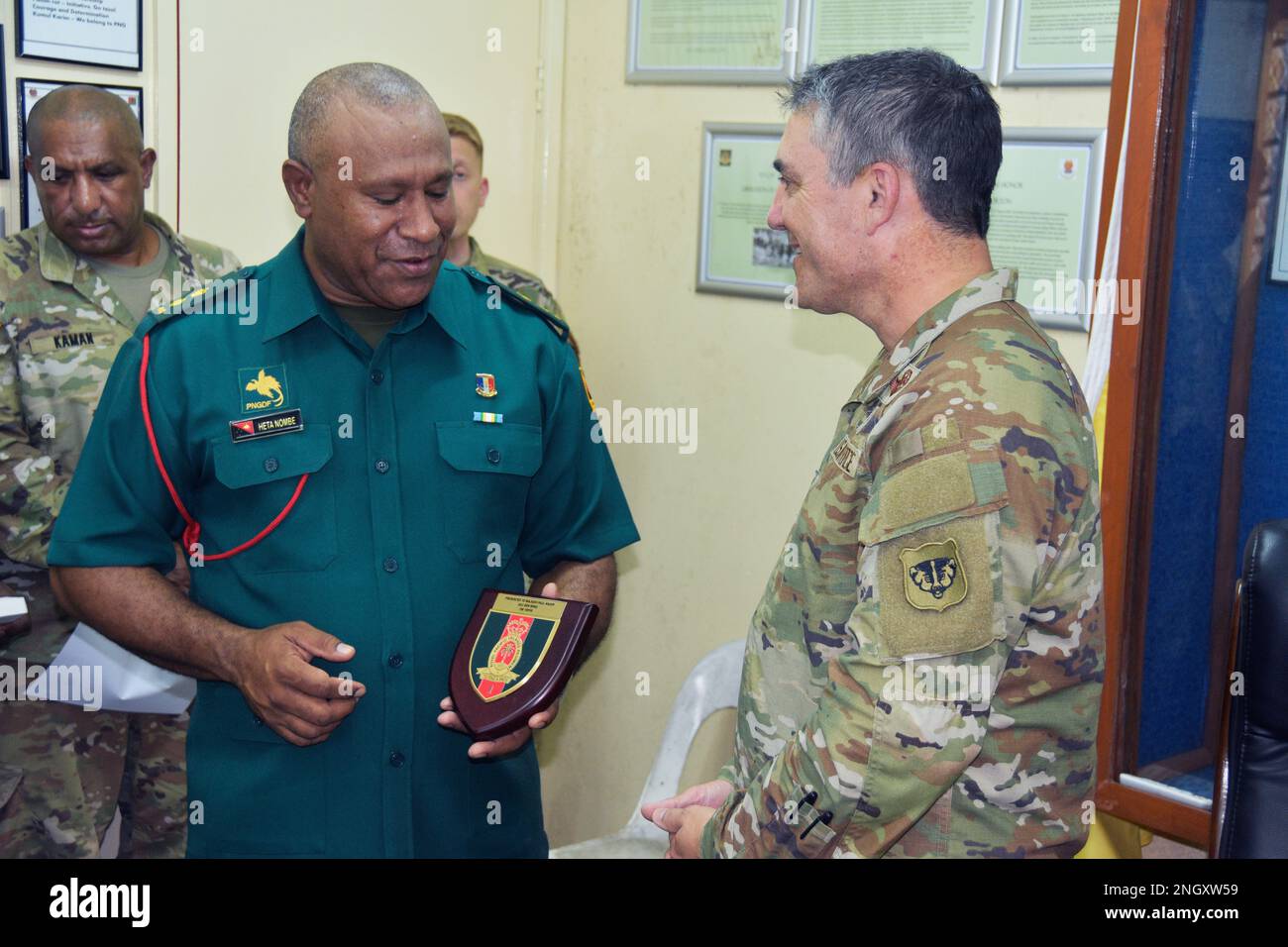 Maj. Gen. Paul Knapp, Wisconsin’s adjutant general, receives a gift