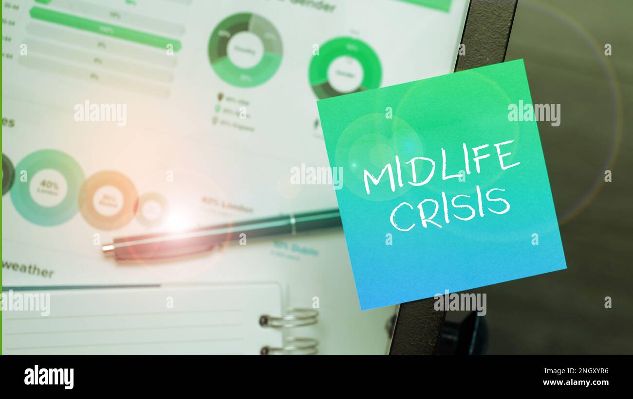 Text caption presenting Midlife Crisis. Word for Software development technique Decomposing an application Stock Photo