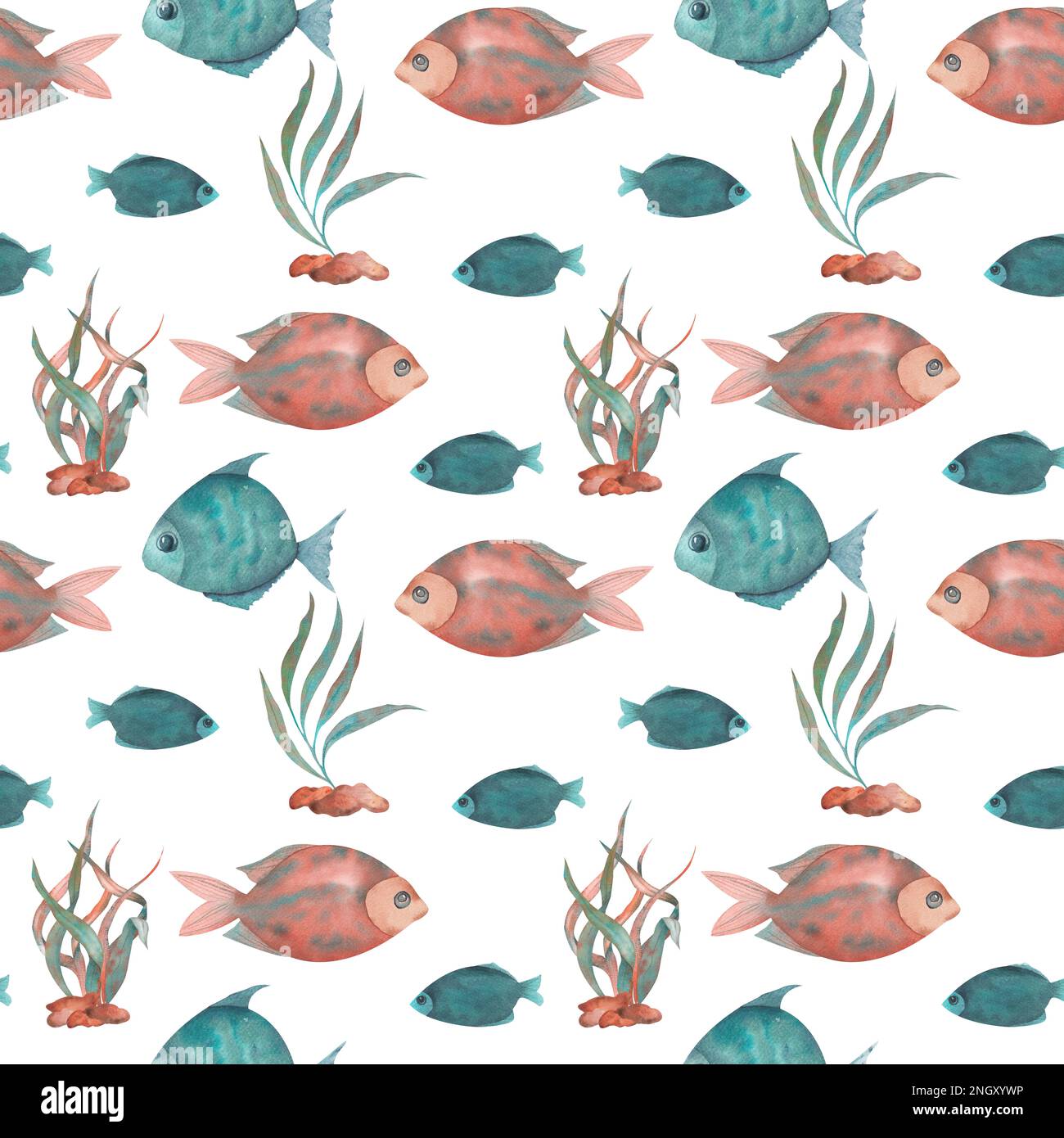 Seamless watercolor underwater life pattern. Boundless pattern Stock ...