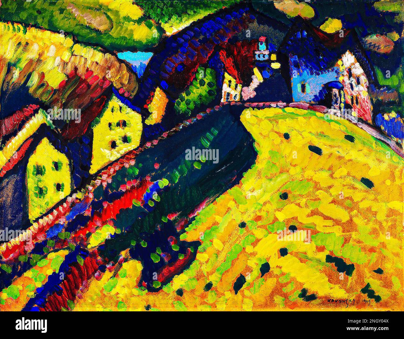 Houses at Murnau (1909) painting in high resolution by Wassily ...