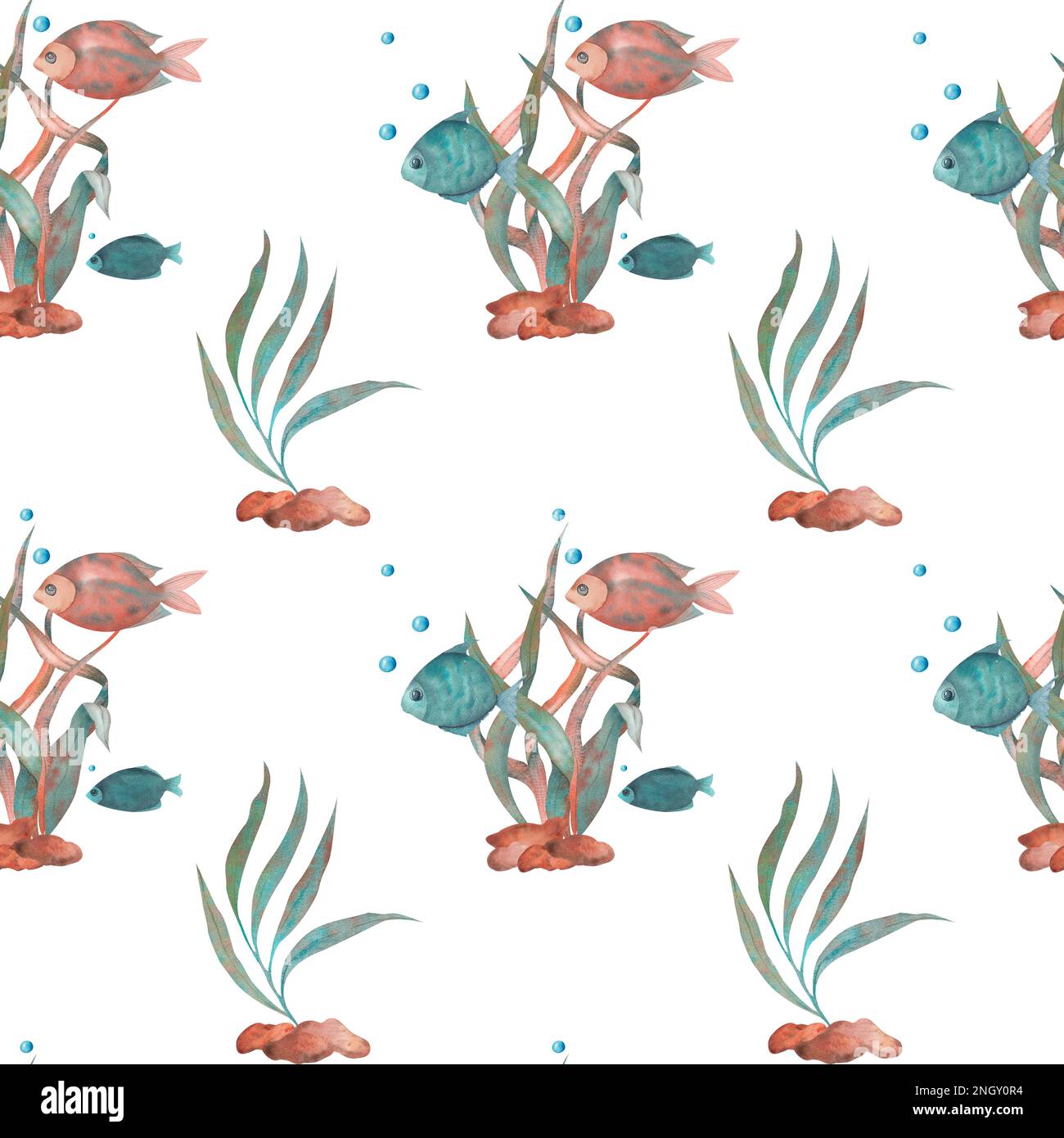 Seamless watercolor underwater life pattern. Boundless pattern Stock ...