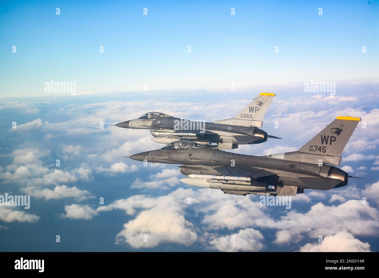 A two-ship of 8th Operations Group F-16 Fighting Falcons fly during a ...
