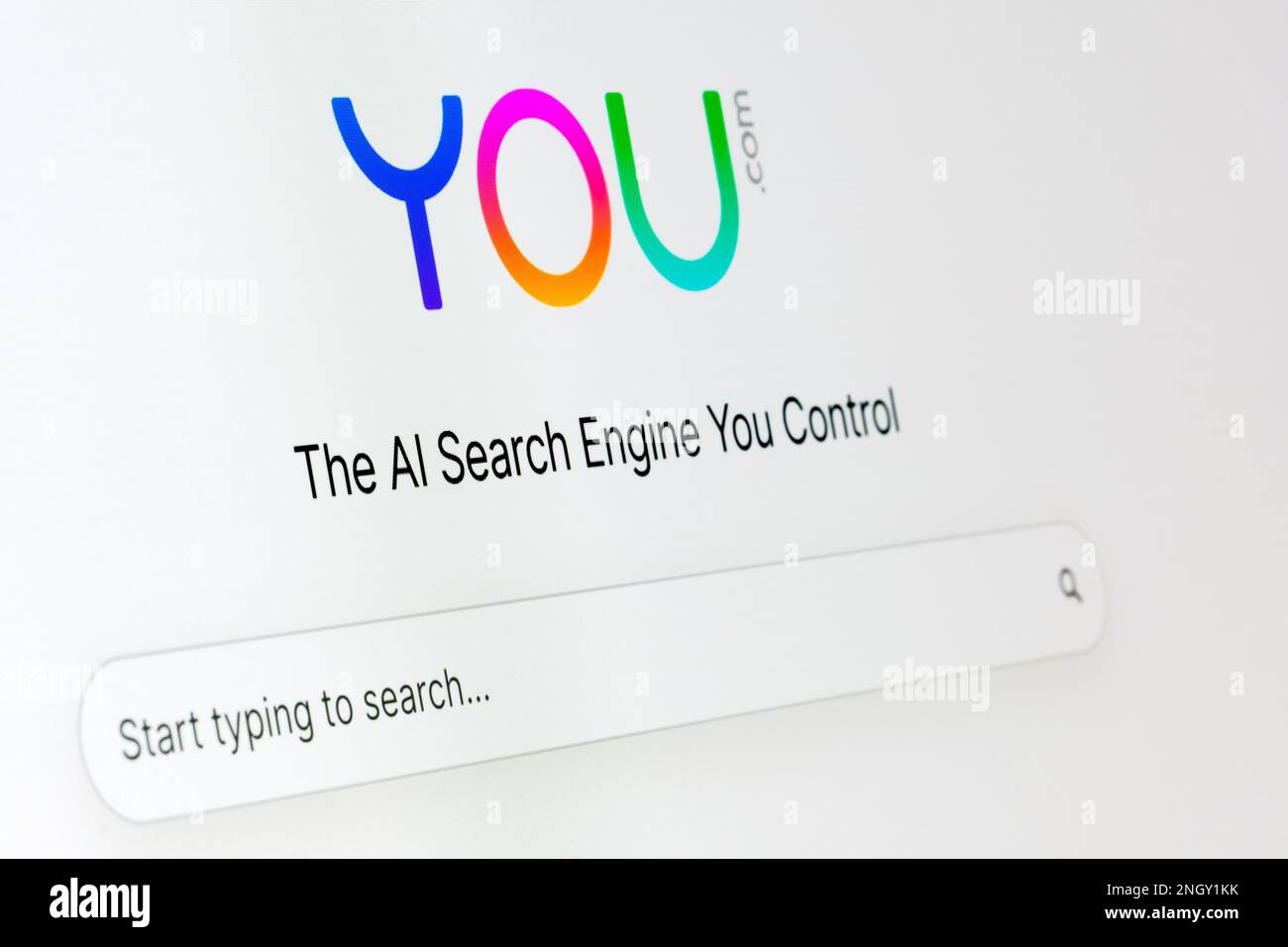 AI search engine YOU.COM seen on the screen. New artificial intelligence powered search engine. February 19, 2023 Stock Photo