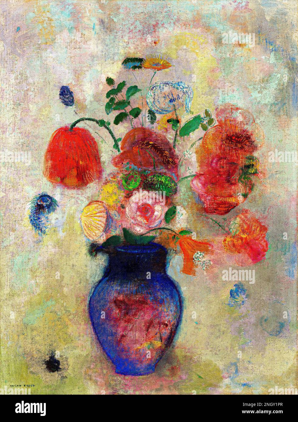 Large Vase with Flowers (1912) by Odilon Redon. Original from the