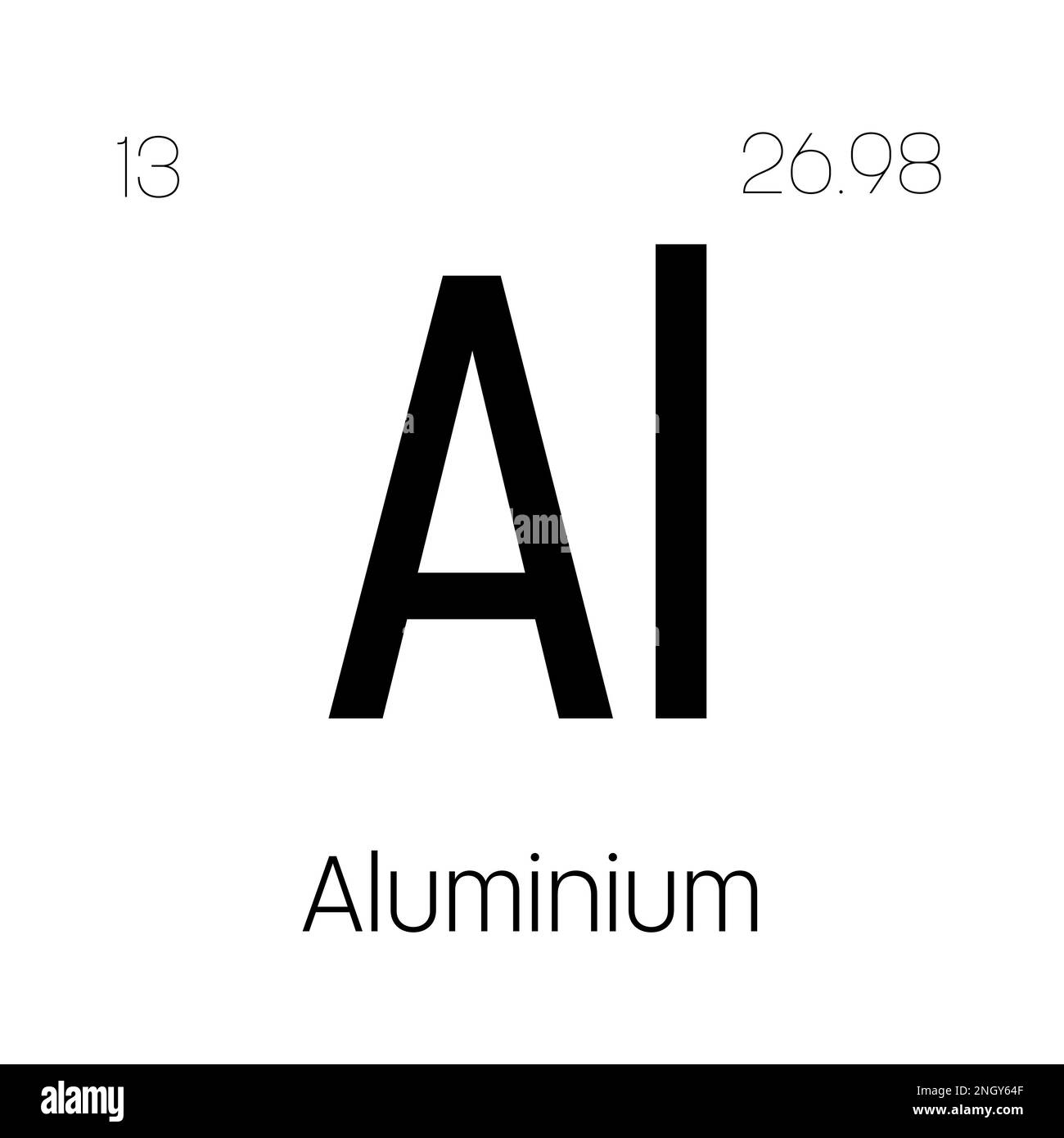 Aluminum, Al, periodic table element with name, symbol, atomic number