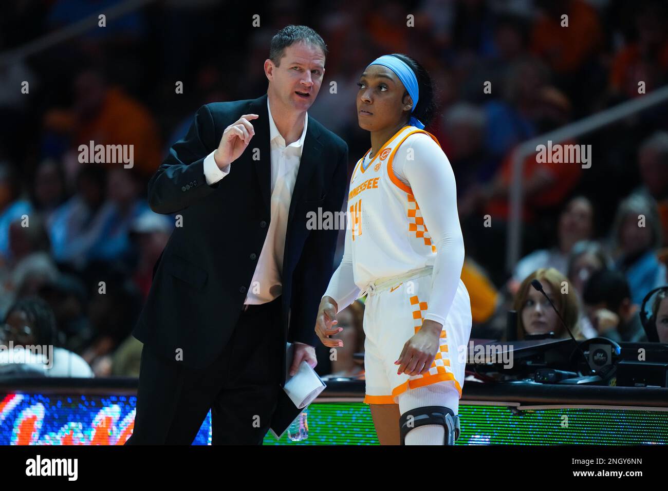 February 19, 2023 assisant coach Jon Harper speaks with Jasmine