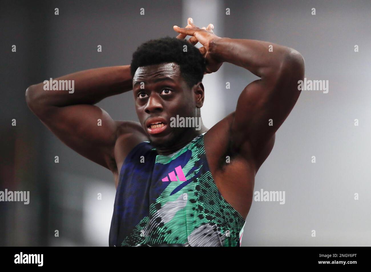 Belgrade, Serbia, 15 February 2023. Elvis Afrifa of Netherlands reacts