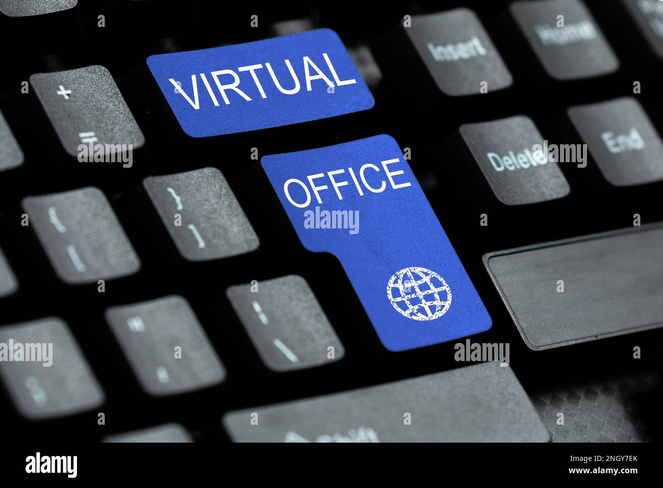 Sign displaying Virtual Office. Internet Concept Mobile work ...