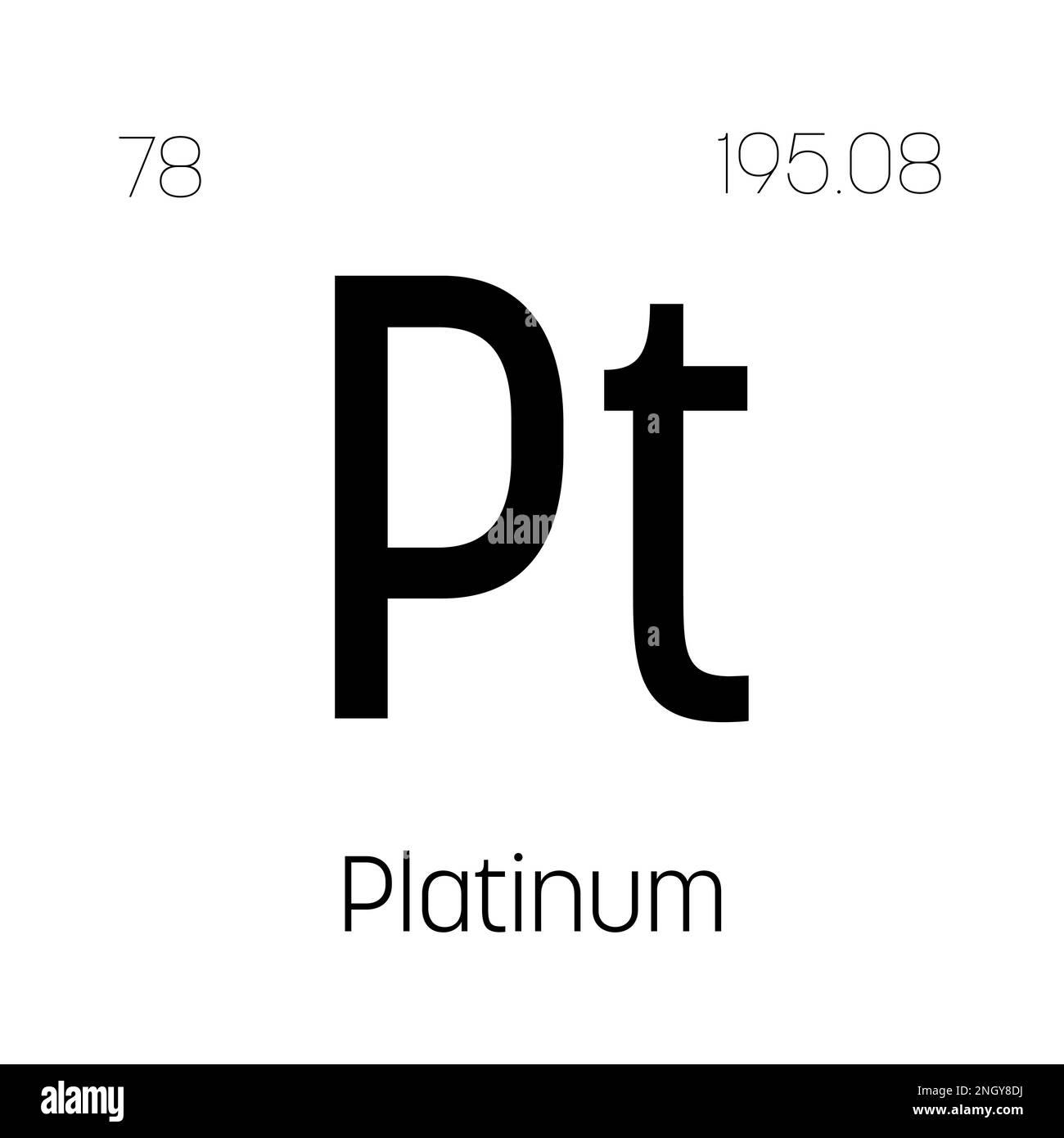 Platinum, Pt, periodic table element with name, symbol, atomic number and weight. Transition