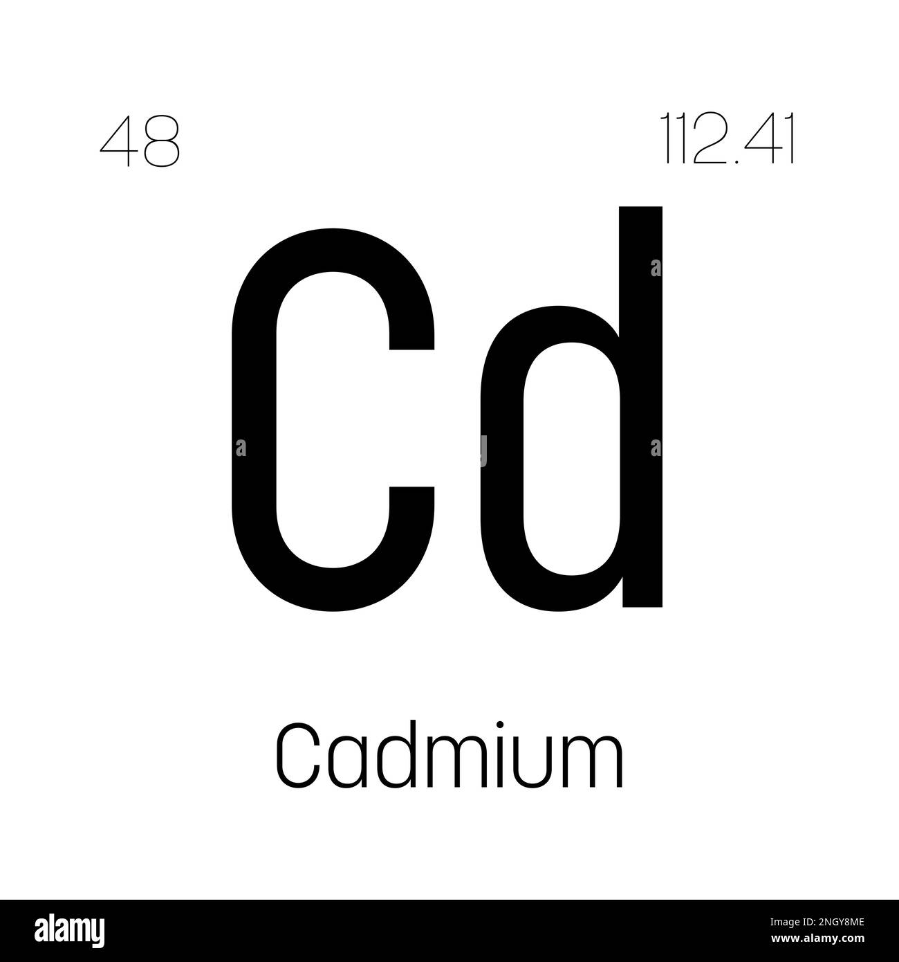 Cadmium, Cd, periodic table element with name, symbol, atomic number