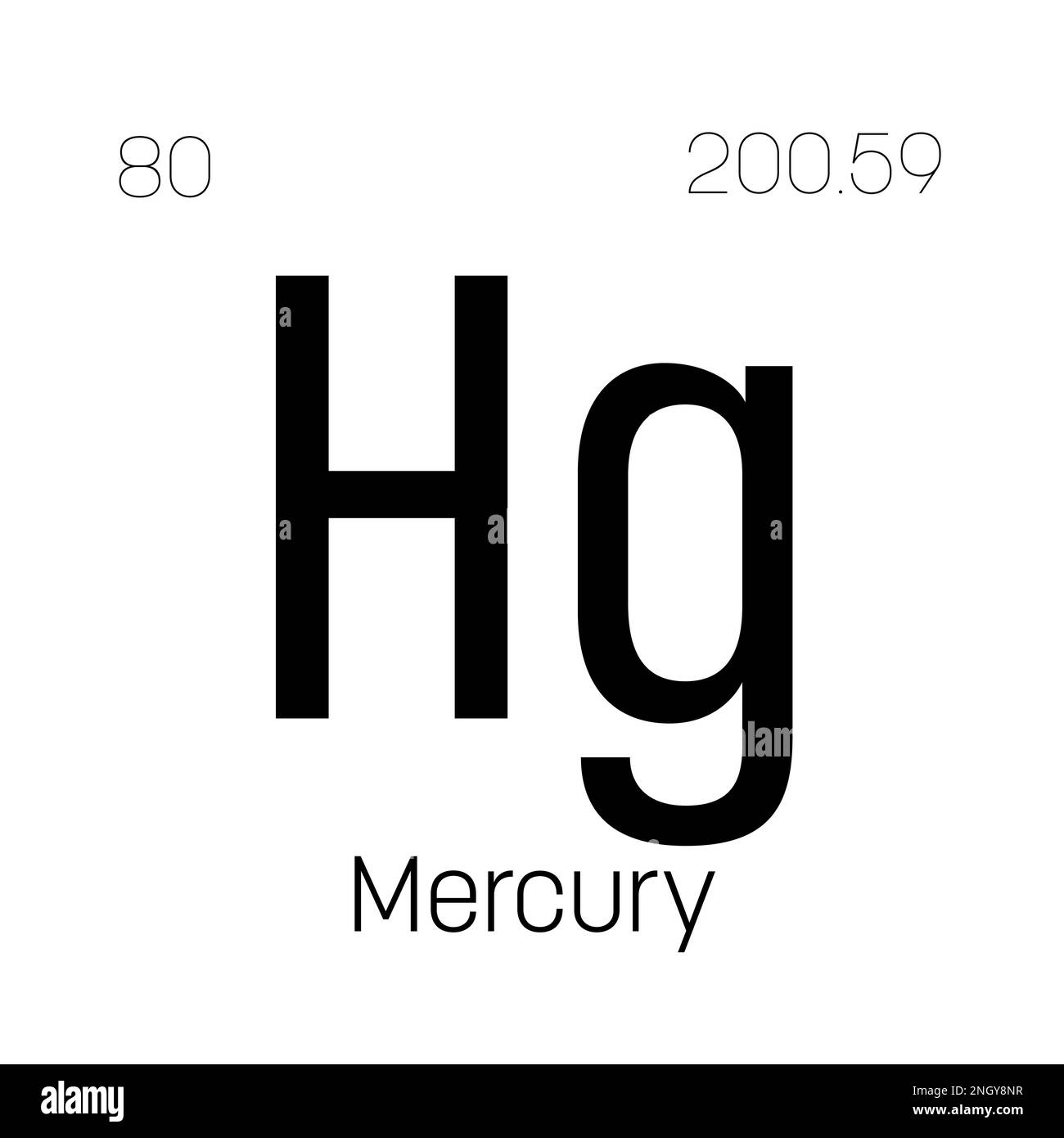 Mercury, Hg, periodic table element with name, symbol, atomic number