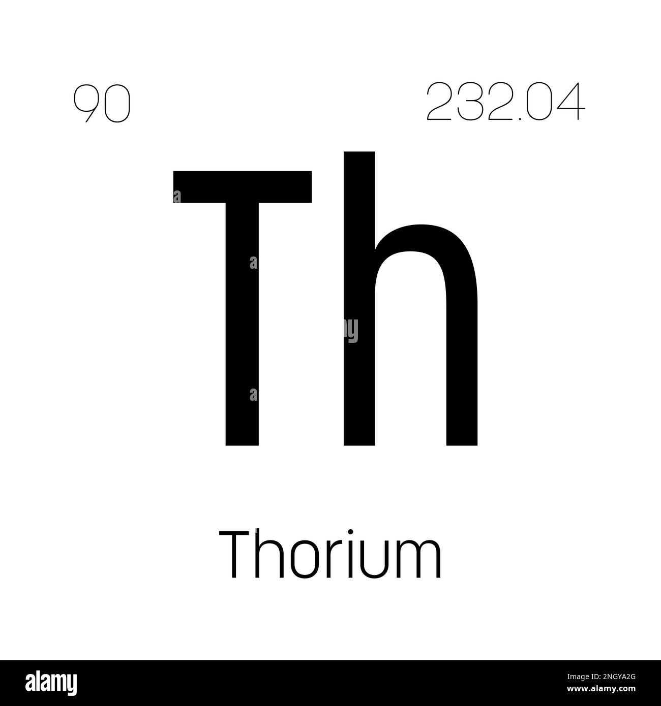 Thorium, Th, periodic table element with name, symbol, atomic number and weight. Actinide with potential uses in nuclear power and scientific research. Stock Vector