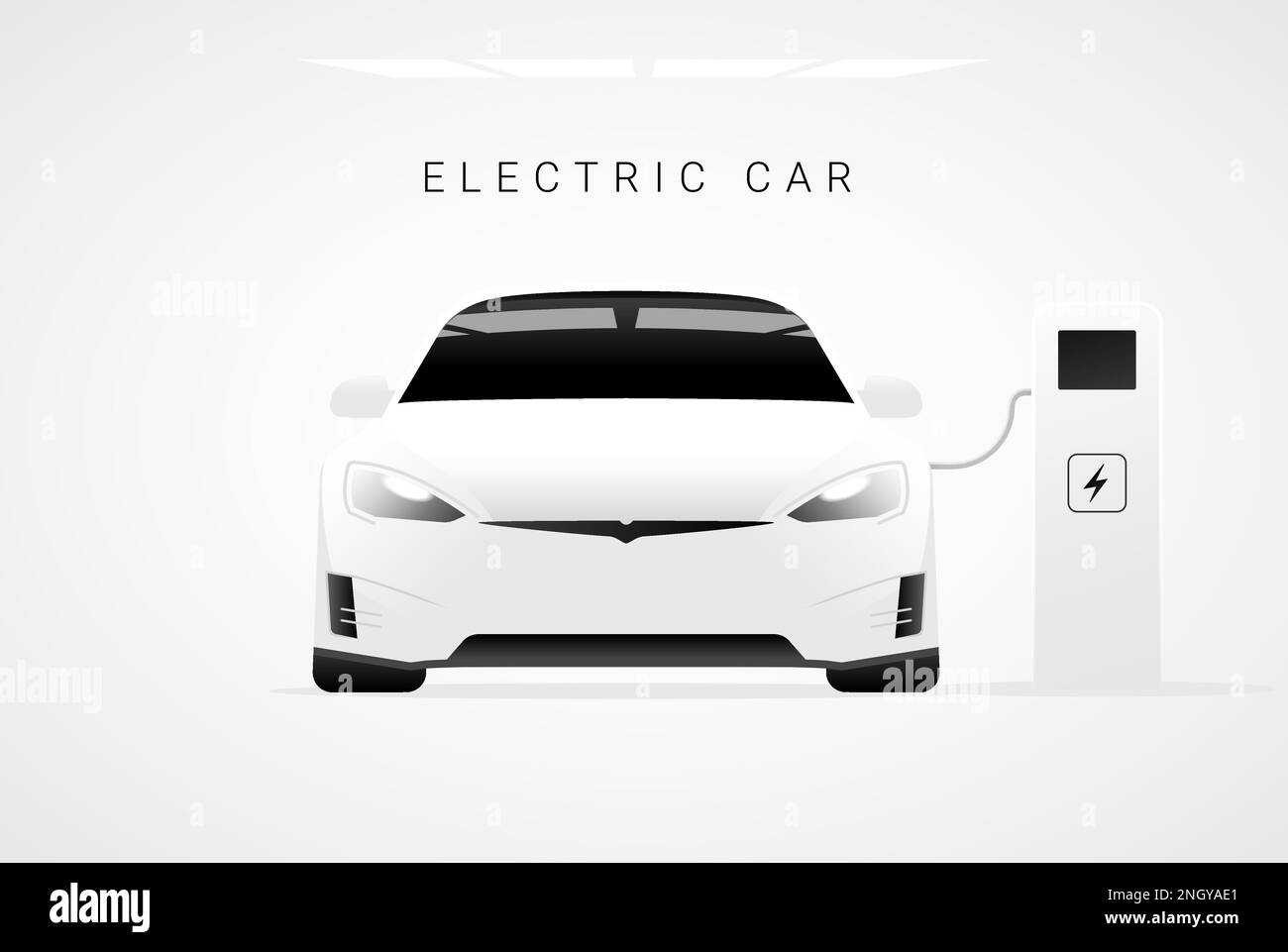Electric ev car charge station vector concept. Future battery electric car technology recharge