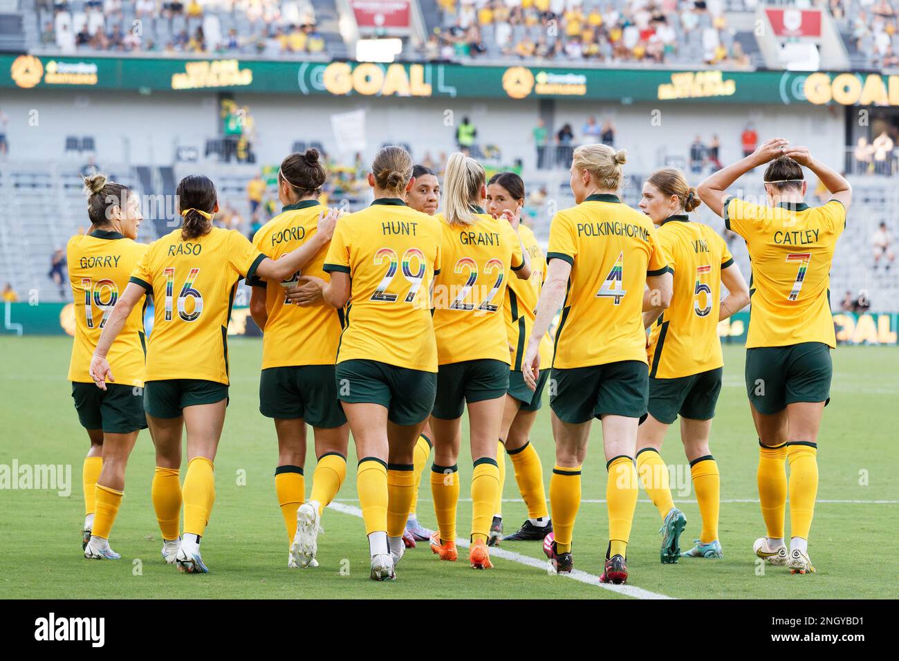 Australian celebrates scoring a goal by during the 2023 Cup of Nations match between Australian