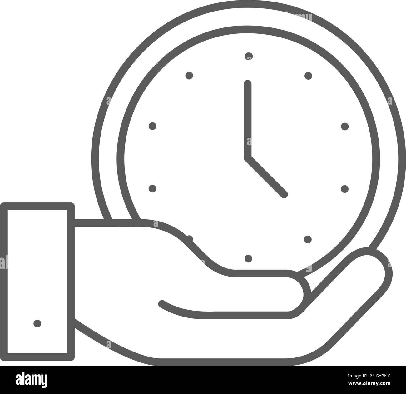 Hand holding clock, keep time, stopwatch lineal icon. Time management