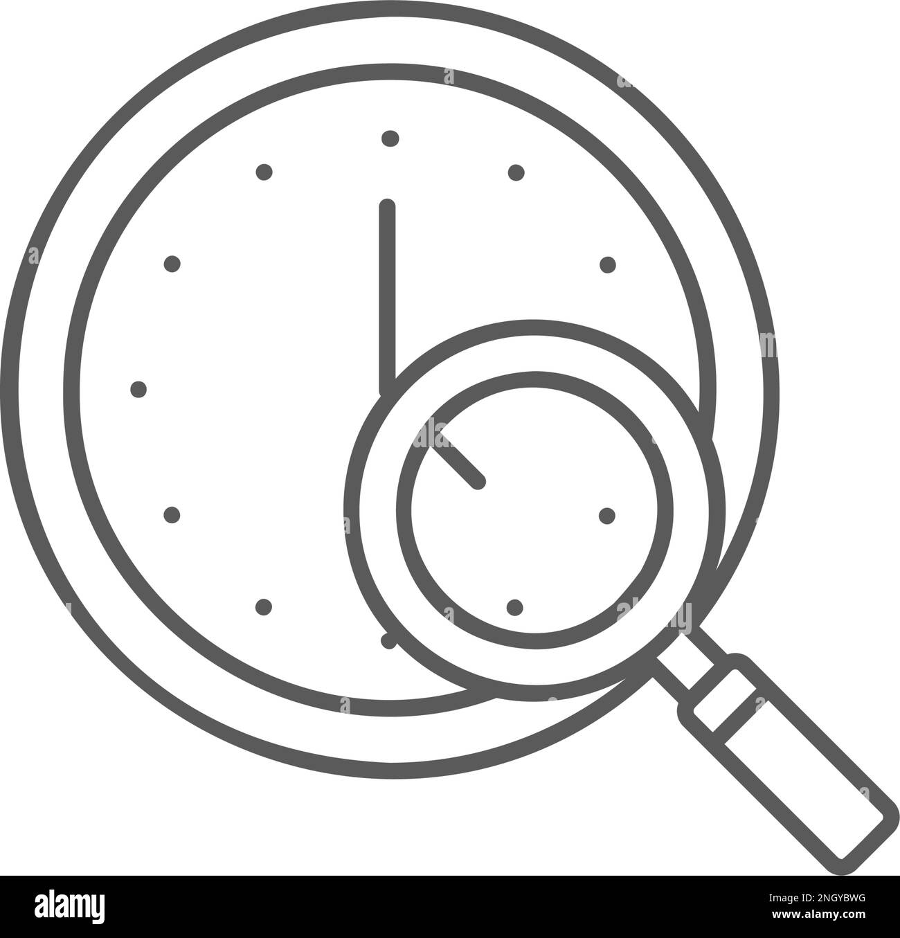 Magnifying glass with clock, time search, stopwatch lineal icon. Time management symbol design
