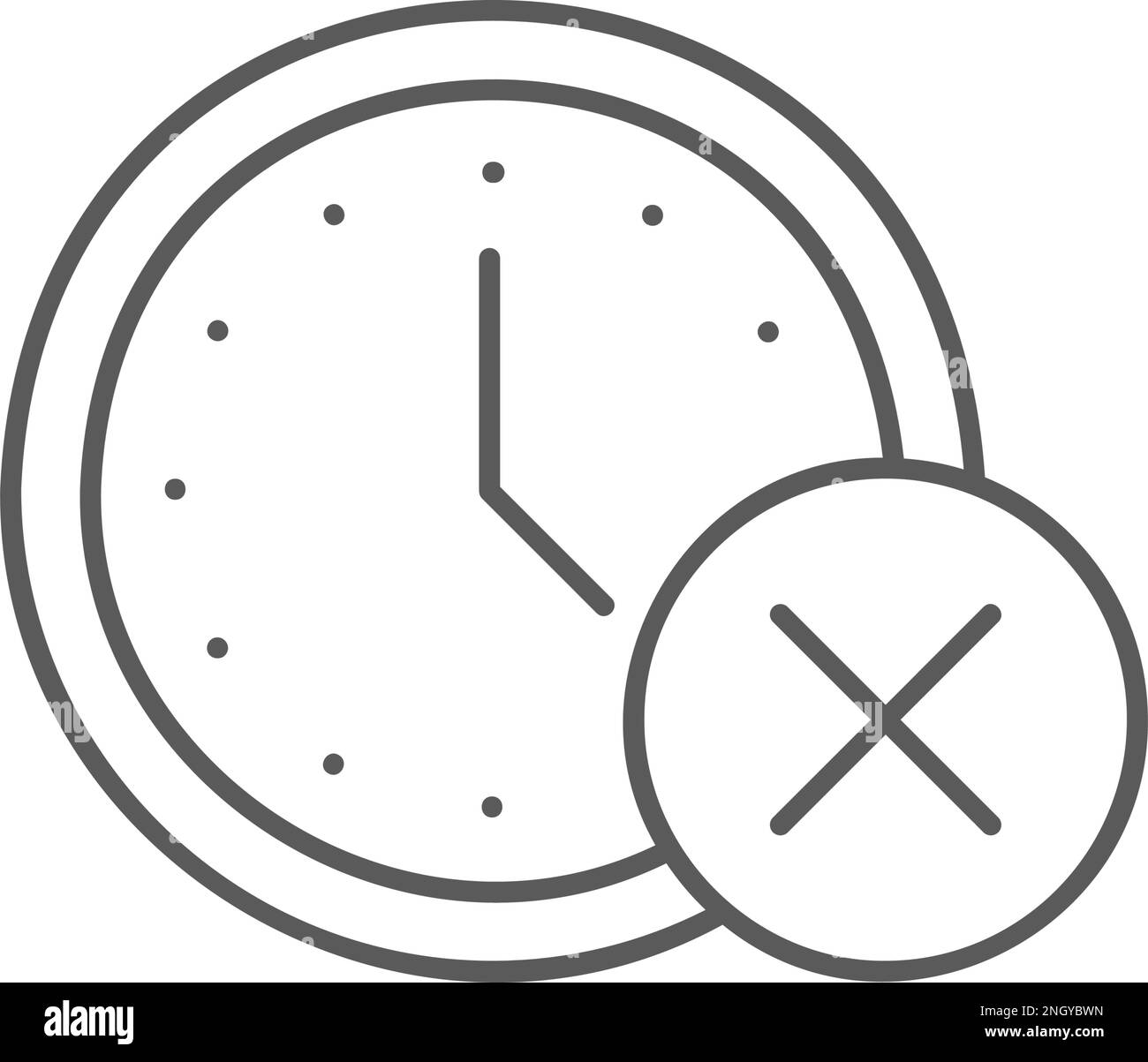 Clock with cross mark, canceling appointment, deadline lineal icon