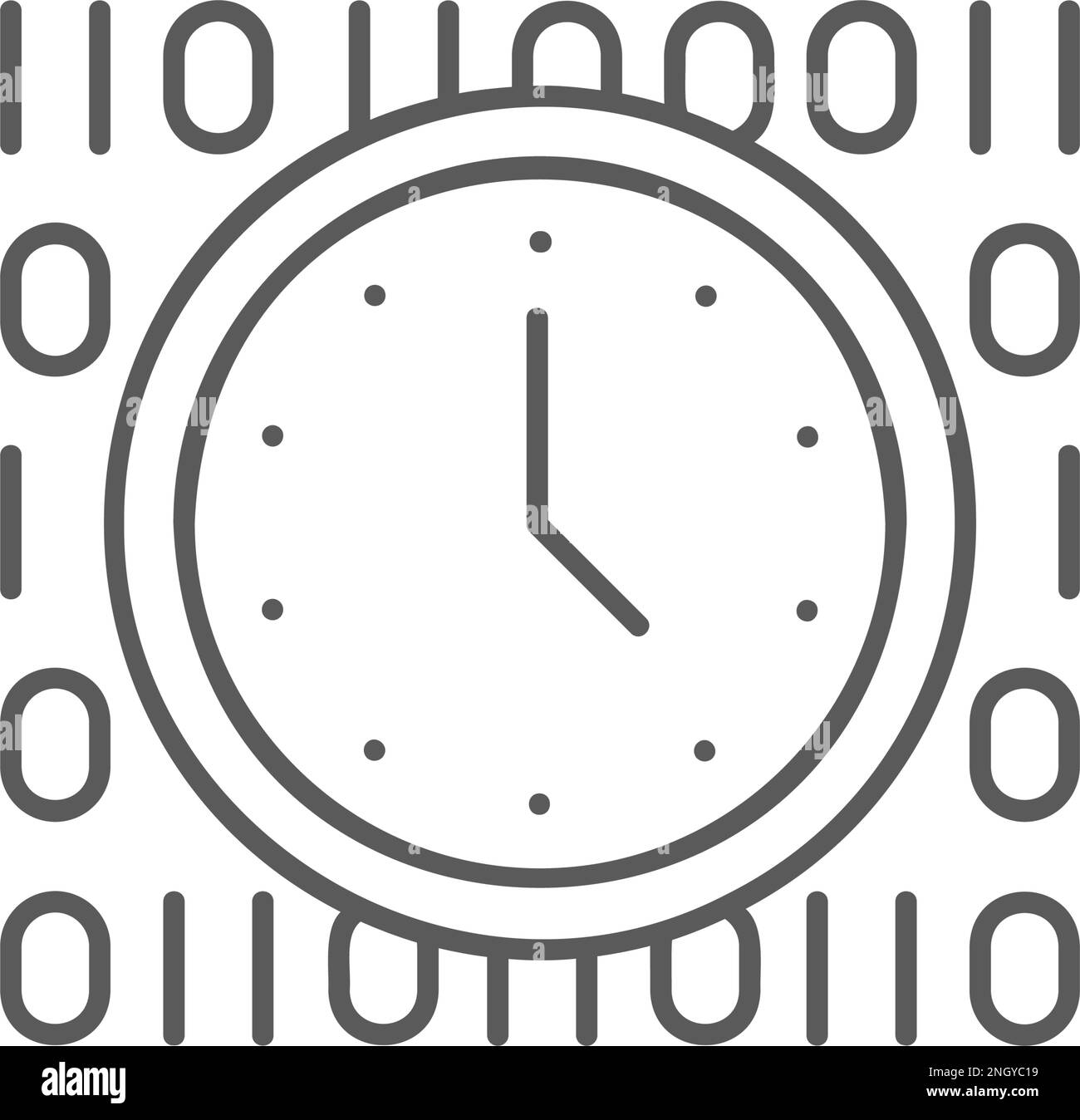 Clock with code, digital time lineal icon. Time management symbol design Stock Vector Image