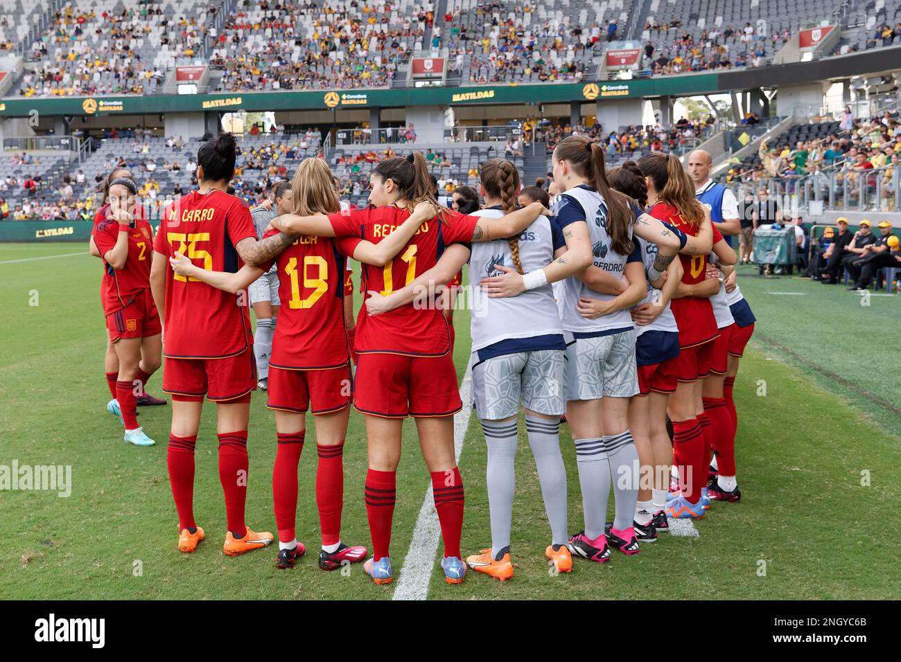 Sydney, Australia. 19th Feb, 2023. Spanish team huddle before the 2023