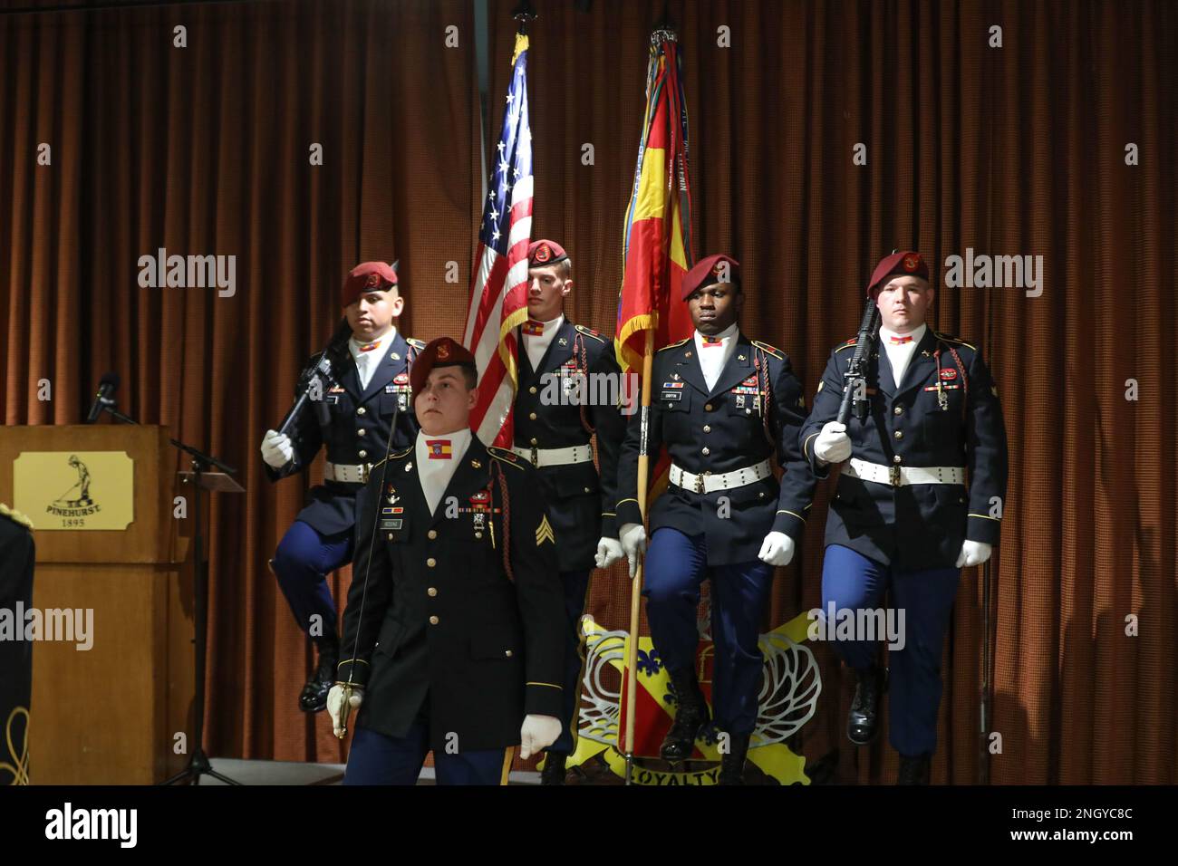 The 82nd Airborne Division Artillery Brigade Color Guard posts the