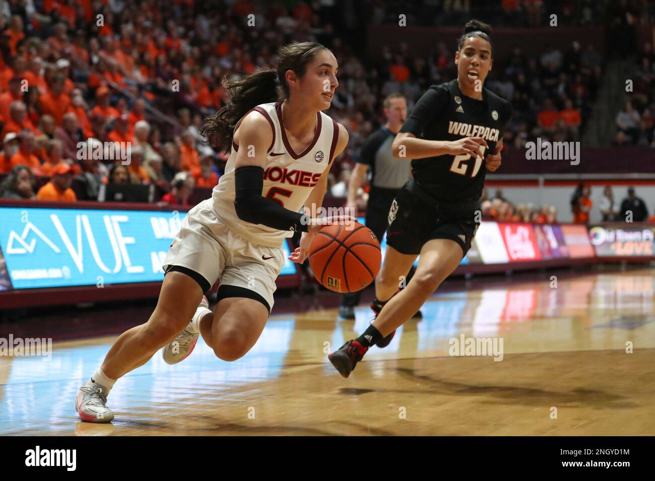 February 19, 2023 Virginia Tech Hokies guard Amoore (5) drives