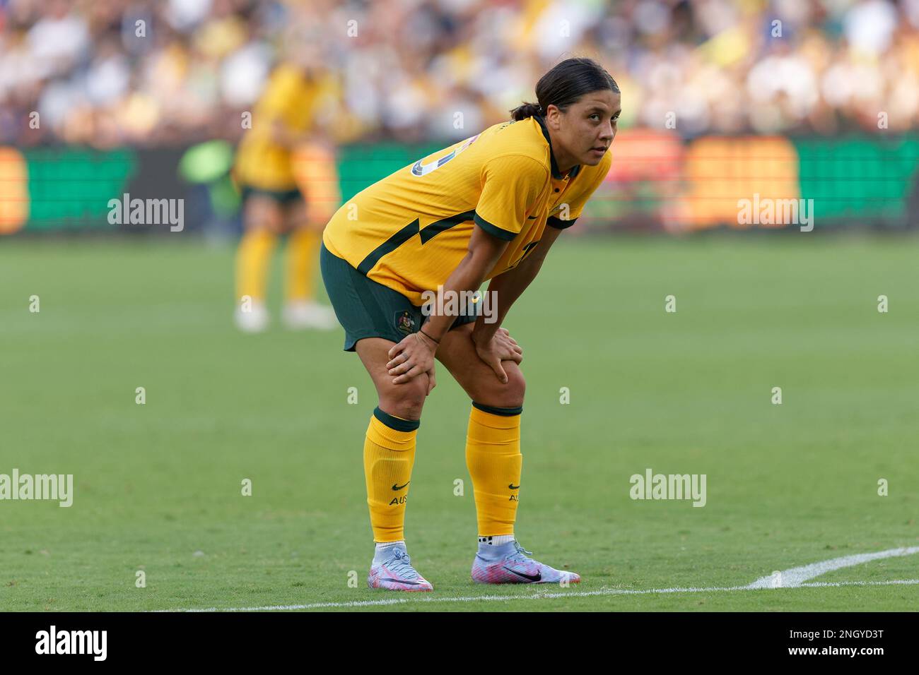 Sydney, Australia. 19th Feb, 2023. Sam Kerr of Australia looks on