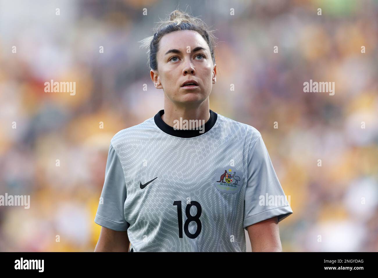 Sydney, Australia. 19th Feb, 2023. Mackenzie Arnold of Australia looks on during the 2023 Cup of Nations match between Australian Matildas and Spain at CommBank Stadium on February 19, 2023 in Sydney, Australia Credit: IOIO IMAGES/Alamy Live News Stock Photo
