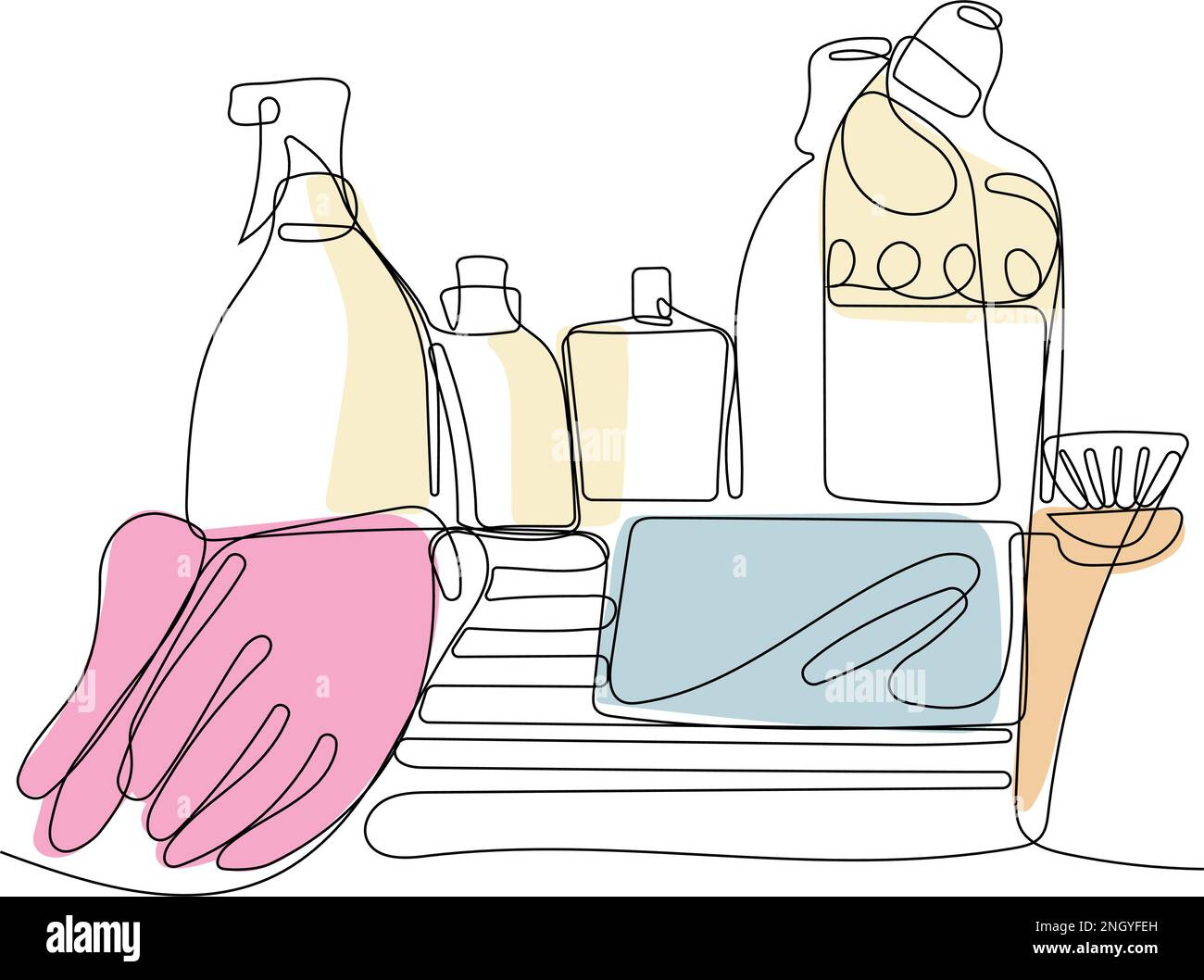 Continuous one line drawing of bottles for liquid laundry detergent