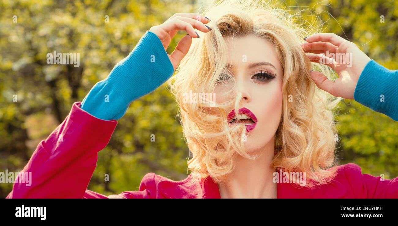 Spring design with beautiful woman face for banner or website header ...