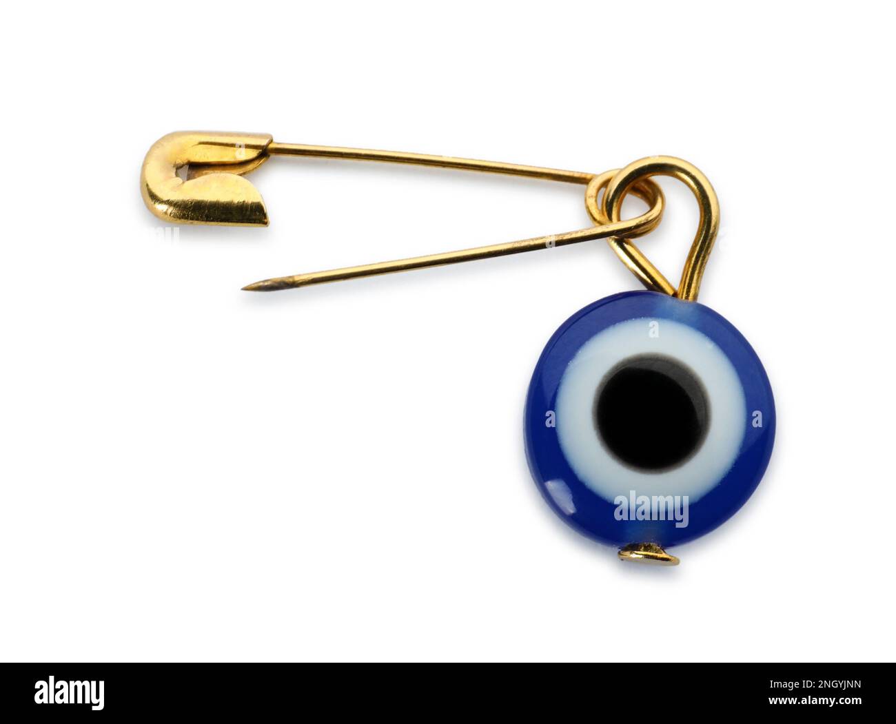 Evil eye safety pin on white background, top view Stock Photo Alamy