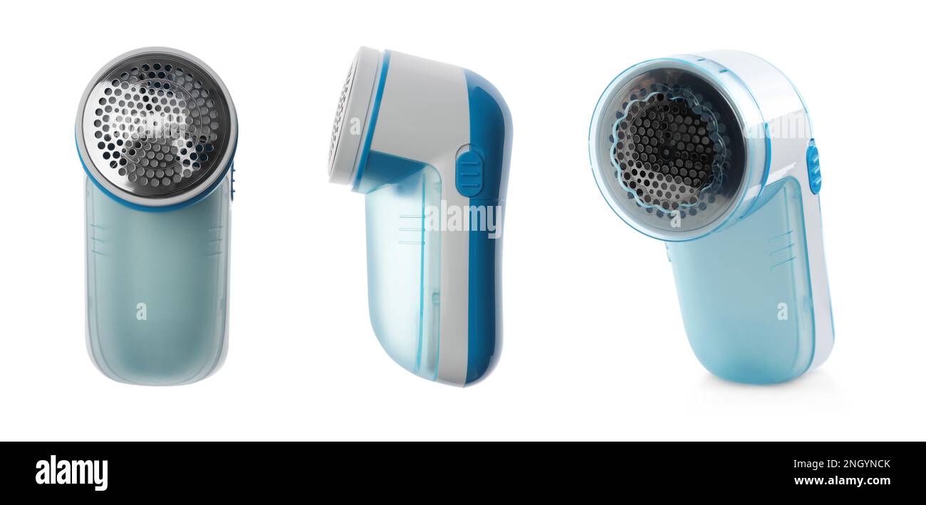 Set with fabric shavers on white background. Banner design Stock Photo