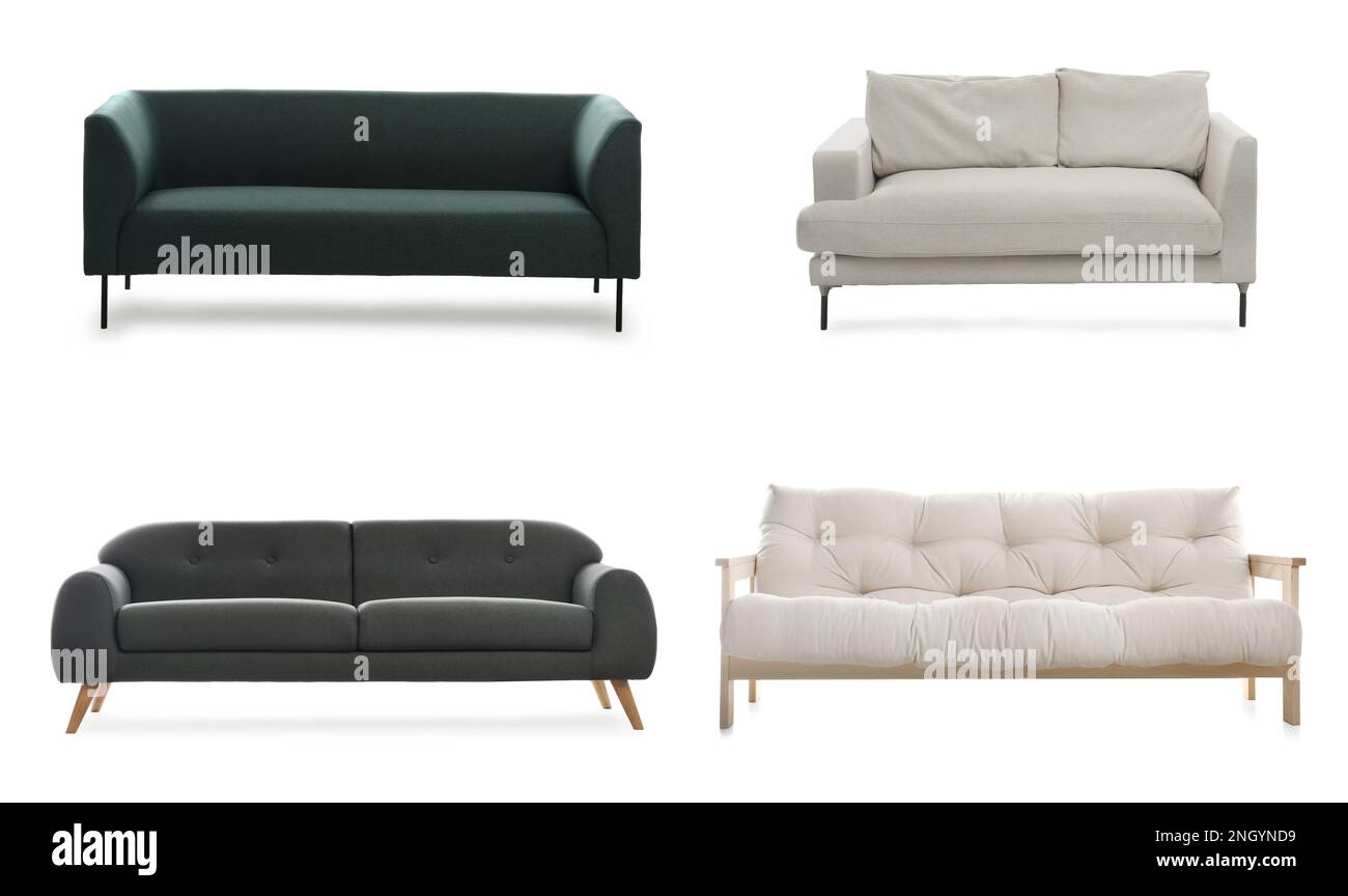 Set with different stylish sofas on white background Stock Photo Alamy