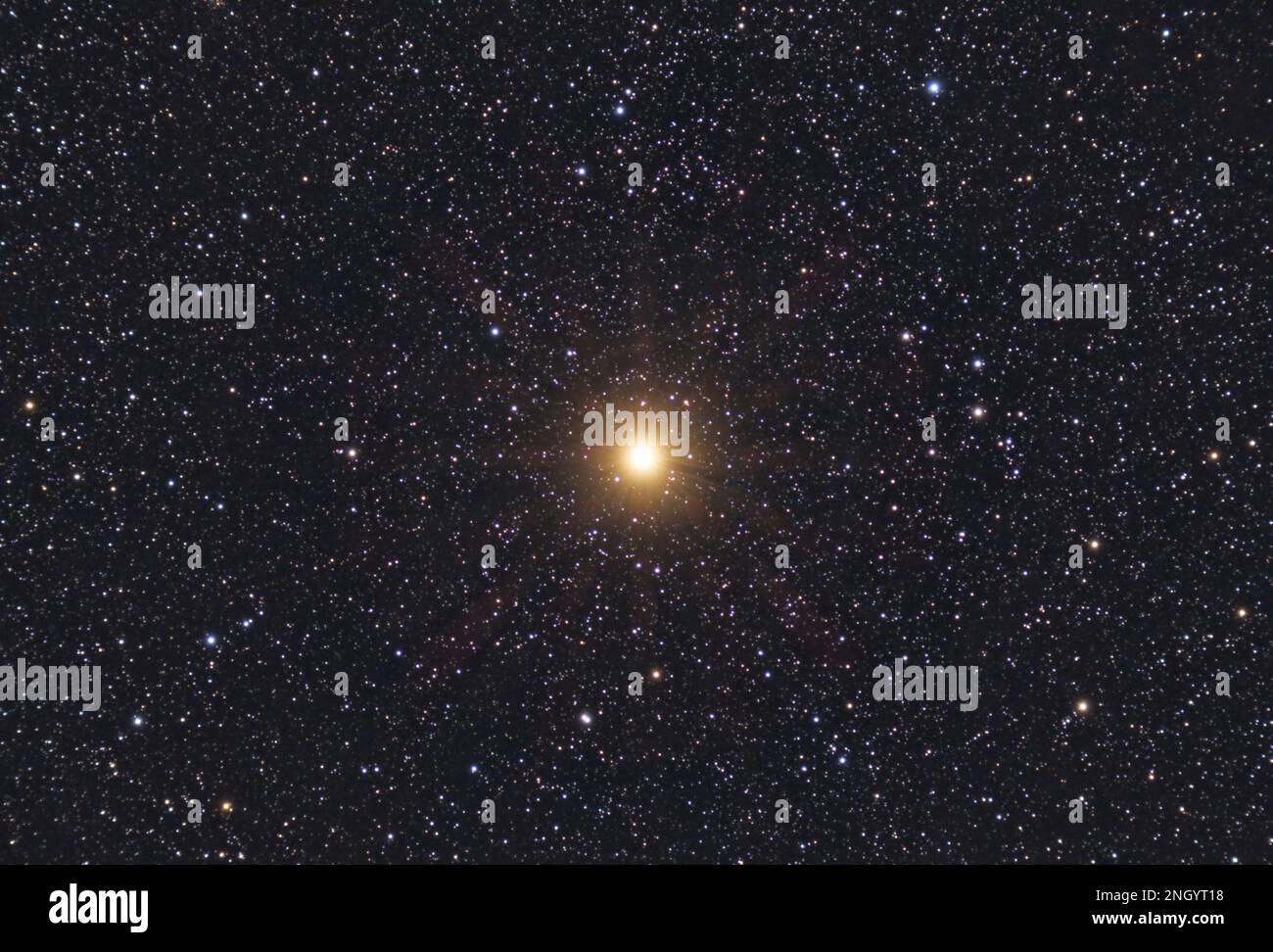Betelgeuse a red supergiant star in the constellation Orion. Star map night sky backgrounds Stock Photo